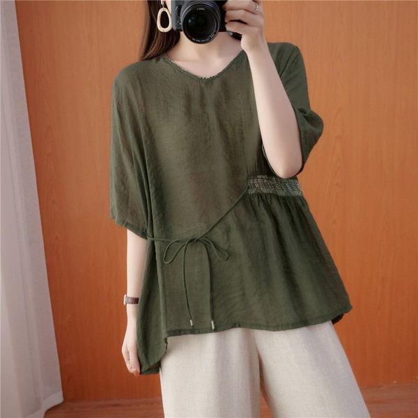 women's blouses & shirts lashing short-sleeved printed female summer 2021 loose stitching v-neck literary t-shirt coat big yards dress, White
women's blouses & shirts lashing short-sleeved printed female summer 2021 loose stitching v-neck literary t-shirt coat big yards dress, White