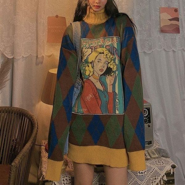 women's sweaters loose knitting anime character sweater vintage plus size s-xl warm winter street harajuku turtleneck top, White;black
women's sweaters loose knitting anime character sweater vintage plus size s-xl warm winter street harajuku turtleneck top, White;black