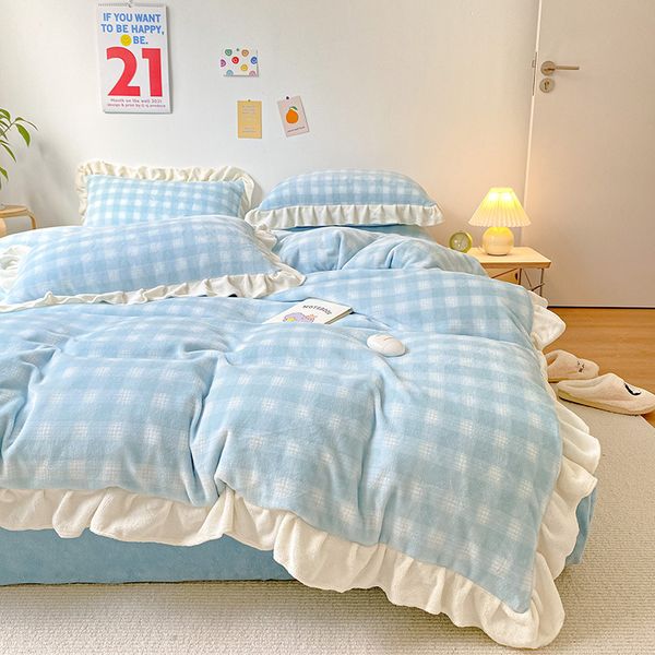 little frh girl's heart plaid milk four piece set of double-sided flannel coral veet to keep warm winter korean style
little frh girl's heart plaid milk four piece set of double-sided flannel coral veet to keep warm winter korean style