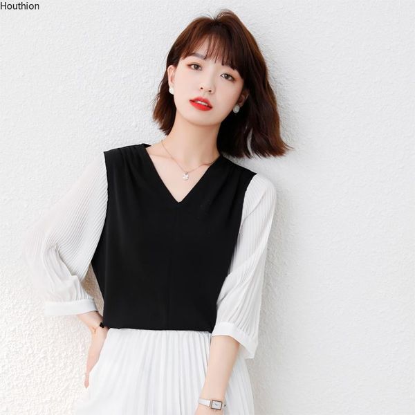 women's blouses & shirts chiffon slim blouse casual shirt fashion v-neck summer splicing long sleeve houthion, White
women's blouses & shirts chiffon slim blouse casual shirt fashion v-neck summer splicing long sleeve houthion, White