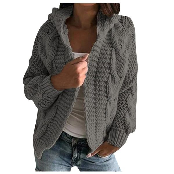 women's knits & tees knitted cardigan with hood solid color long sleeve outwear casual vestment femme, White
women's knits & tees knitted cardigan with hood solid color long sleeve outwear casual vestment femme, White