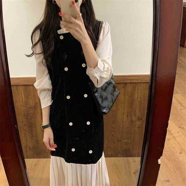 women french patchwork double breasted retro dresses loose long gentle elegant chic female fashion clothe 210525, Black;gray
women french patchwork double breasted retro dresses loose long gentle elegant chic female fashion clothe 210525, Black;gray