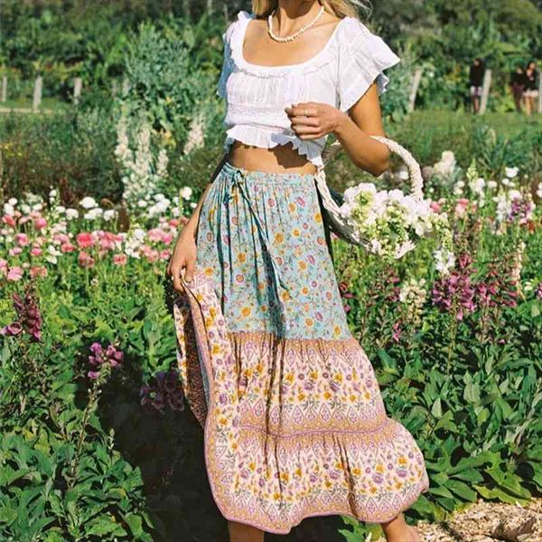 women green floral print ethnic beach bohemian skirt ladies high elastic waist rayon cotton boho maxi skirts, Black 
women green floral print ethnic beach bohemian skirt ladies high elastic waist rayon cotton boho maxi skirts, Black