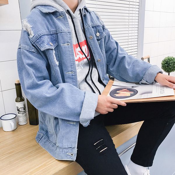 men's jackets hong kong style spring autumn ripped denim jacket men's korean student loose trend casual handsome boys bf wind coat, Black;brown
men's jackets hong kong style spring autumn ripped denim jacket men's korean student loose trend casual handsome boys bf wind coat, Black;brown