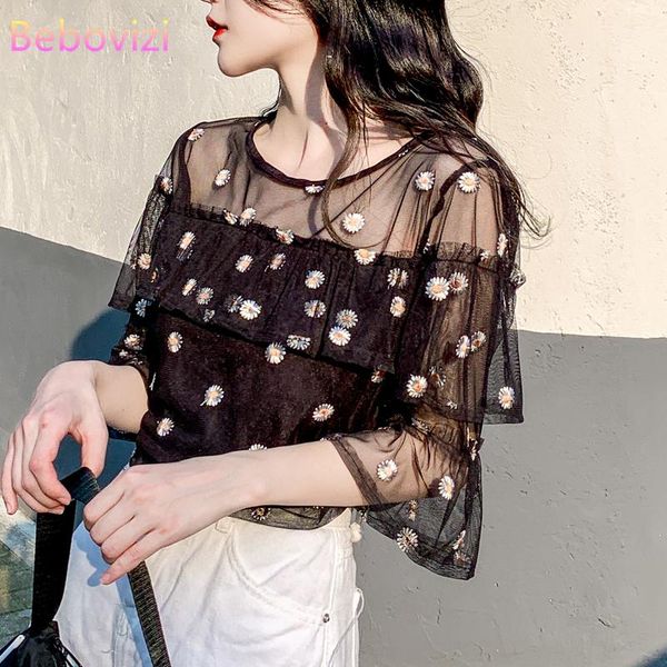 fashion korean summer mesh shoulder black pink daisy women's blouse and chiffon elegant shirt clothing sheining blouses & shirts, White
fashion korean summer mesh shoulder black pink daisy women's blouse and chiffon elegant shirt clothing sheining blouses & shirts, White