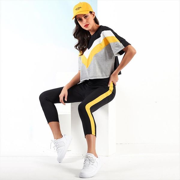 fashion colorblock loose t shirt womenpant stretch skinny cropped sports wind two piece set, White
fashion colorblock loose t shirt womenpant stretch skinny cropped sports wind two piece set, White