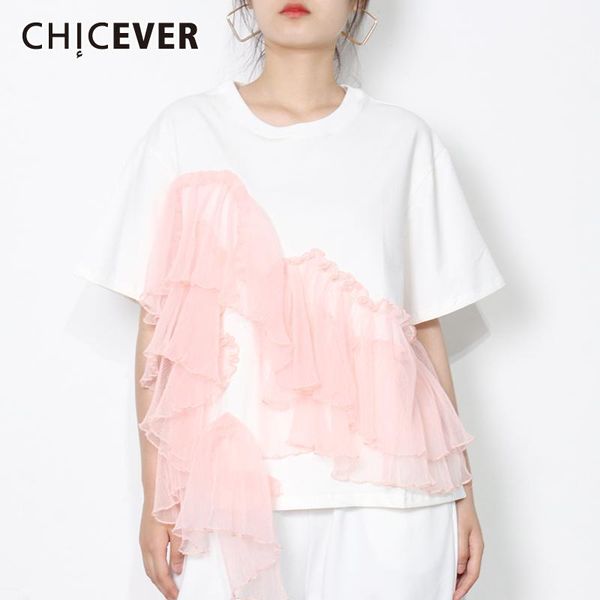 women's t-shirt chicever casual patchwork mesh ruffle for women o neck short sleeve hit color t shirt female fashion clothing summer, White
women's t-shirt chicever casual patchwork mesh ruffle for women o neck short sleeve hit color t shirt female fashion clothing summer, White
