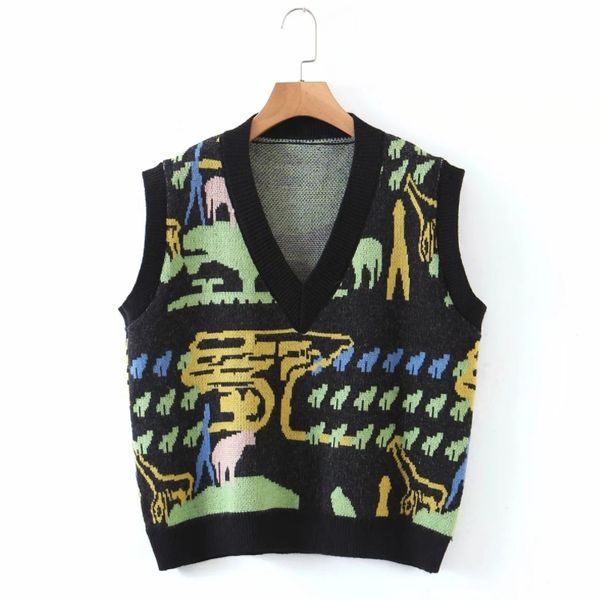spring women abstract jacquard knitting sweater female v neck sleeveless pullover casual lady loose sw1181 210430, Black;white
spring women abstract jacquard knitting sweater female v neck sleeveless pullover casual lady loose sw1181 210430, Black;white