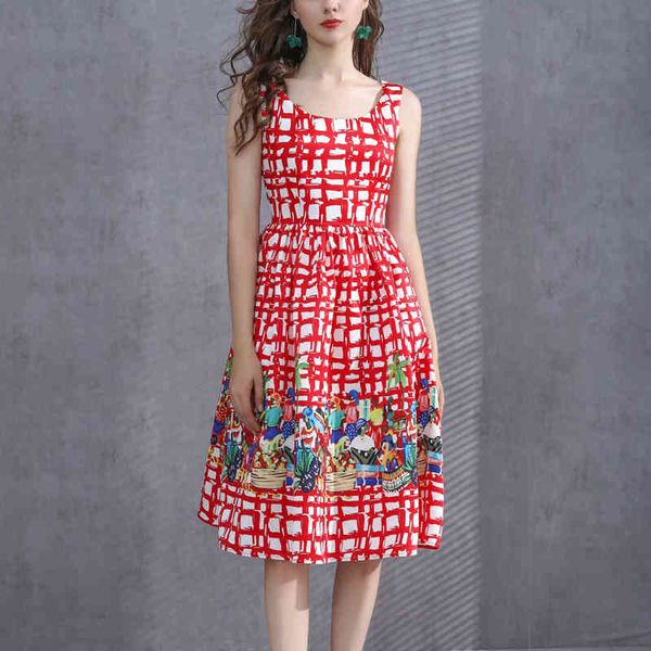 summer retro printing sleeveless fine temperament mid-length dress quality women's clothes, Black;gray
summer retro printing sleeveless fine temperament mid-length dress quality women's clothes, Black;gray