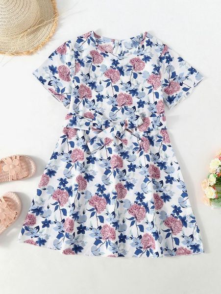 girls allover floral print keyhole back belted dress she, Red;yellow 
girls allover floral print keyhole back belted dress she, Red;yellow