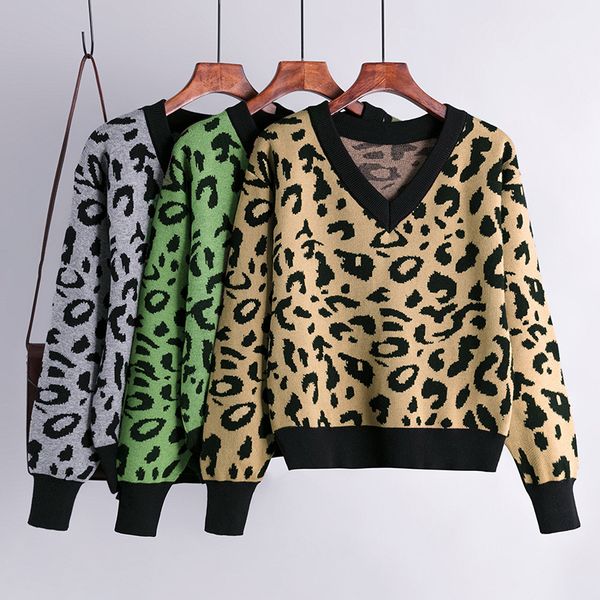 retro leopard knitted sweater women loose fashion v neck long sleeve pullovers autumn winter warm elastic casual jumper 210419, White;black
retro leopard knitted sweater women loose fashion v neck long sleeve pullovers autumn winter warm elastic casual jumper 210419, White;black