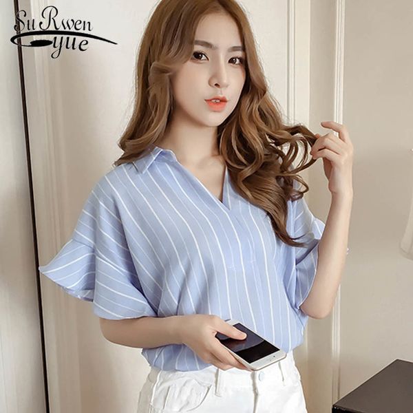 summer women fashion large size lady clothing stripe loose shirt v neck ruffle short sleeve 2557 50 210521, White
summer women fashion large size lady clothing stripe loose shirt v neck ruffle short sleeve 2557 50 210521, White