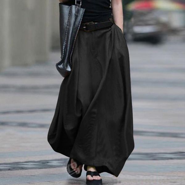 high waist solid color women skirt cotton blend large hem pocket maxi streetwear for party female elegant, Black
high waist solid color women skirt cotton blend large hem pocket maxi streetwear for party female elegant, Black