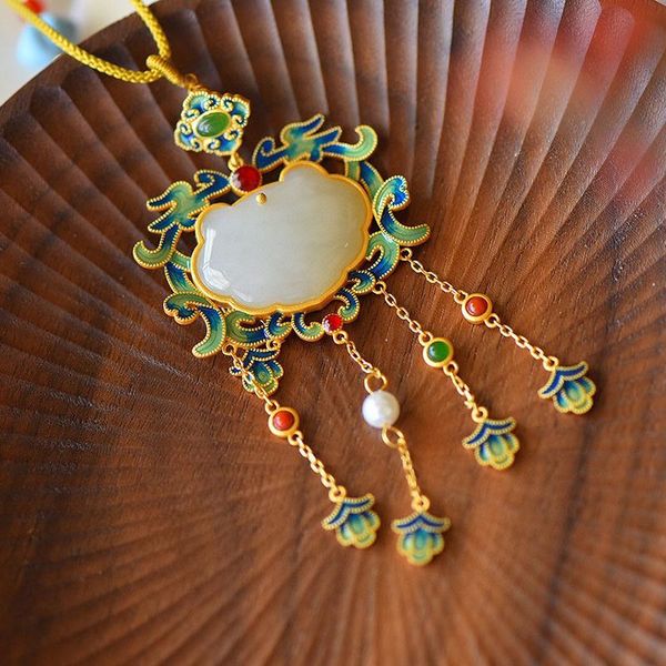 chains ancient gold craft natural hetian jade enamel porcelain tassel necklace pendant antique exquisite charm ladies jewelry, Silver
chains ancient gold craft natural hetian jade enamel porcelain tassel necklace pendant antique exquisite charm ladies jewelry, Silver