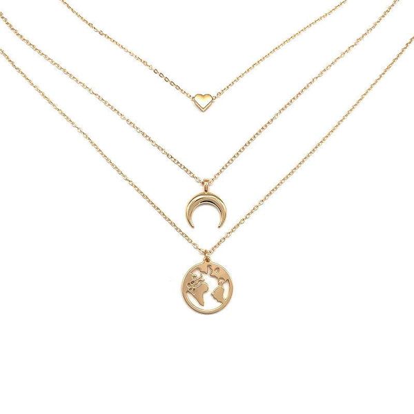 pendant necklaces creative heart-shaped map moon gold necklace charming multi-layer chain accessories girl party jewelry gift, Silver
pendant necklaces creative heart-shaped map moon gold necklace charming multi-layer chain accessories girl party jewelry gift, Silver