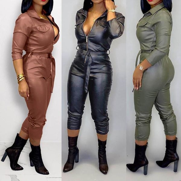 women's jumpsuits & rompers fashion autumn leather jumpsuit v-neck ladies solid color zipper long sleeve, Black;white
women's jumpsuits & rompers fashion autumn leather jumpsuit v-neck ladies solid color zipper long sleeve, Black;white