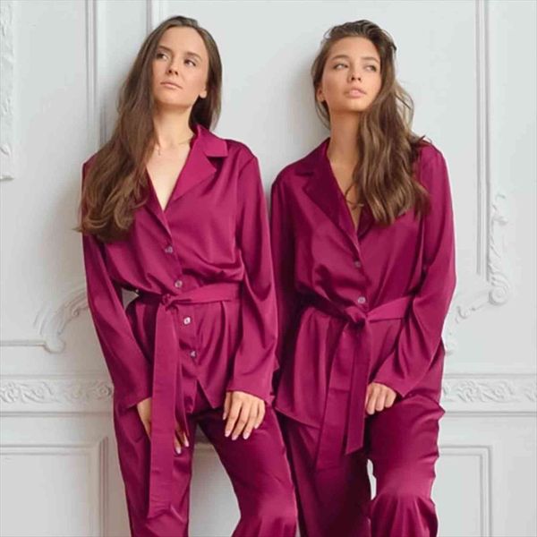 red with sashes 2 piece womens sleepwears set loose long sleeve satin women pants solid homewear casual suit sets, Black;red
red with sashes 2 piece womens sleepwears set loose long sleeve satin women pants solid homewear casual suit sets, Black;red