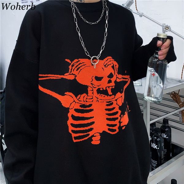 women man autumn winter sweater harajuku skull jacquard fashion knitting sweaters pullover korean loose streetwear 210417, White;black
women man autumn winter sweater harajuku skull jacquard fashion knitting sweaters pullover korean loose streetwear 210417, White;black
