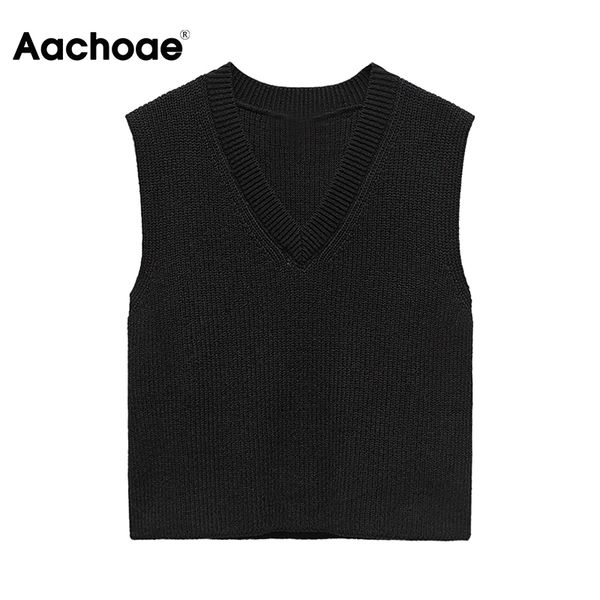 aachoae black color casual sweater vest women v neck pullover ladies knitted sleeveless solid sweater female chaleco mujer 210413, White;black
aachoae black color casual sweater vest women v neck pullover ladies knitted sleeveless solid sweater female chaleco mujer 210413, White;black