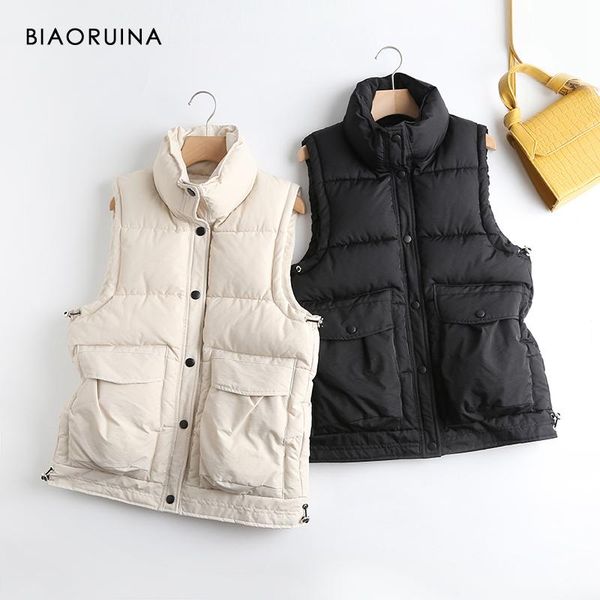 women's vests biaoruina single breasted korean style warm clothing sleeveless thick classic vest coat loose casual outerwear, Black;white
women's vests biaoruina single breasted korean style warm clothing sleeveless thick classic vest coat loose casual outerwear, Black;white