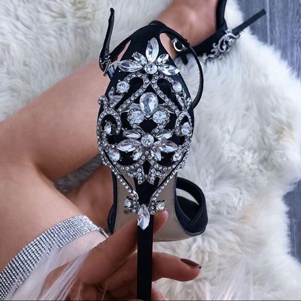 women sandals high heels luxury crystal bridal wedding shoes summer open toe stiletto party big size zapatos mujer dress, Black
women sandals high heels luxury crystal bridal wedding shoes summer open toe stiletto party big size zapatos mujer dress, Black
