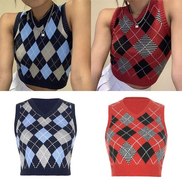women's sweaters plaid knitwear women tank knitting vest streetwear cropped loose trendy korean short knitted sleeveless, White;black
women's sweaters plaid knitwear women tank knitting vest streetwear cropped loose trendy korean short knitted sleeveless, White;black