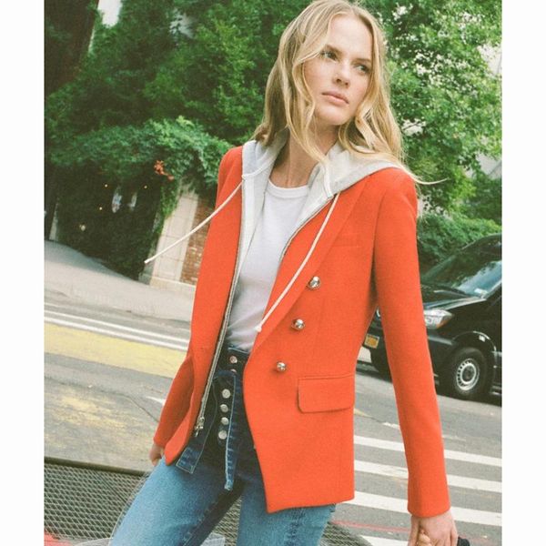 women's jackets 2021 star casual hooded fake two piece metal double breasted suit jacket women o89, Black;brown
women's jackets 2021 star casual hooded fake two piece metal double breasted suit jacket women o89, Black;brown