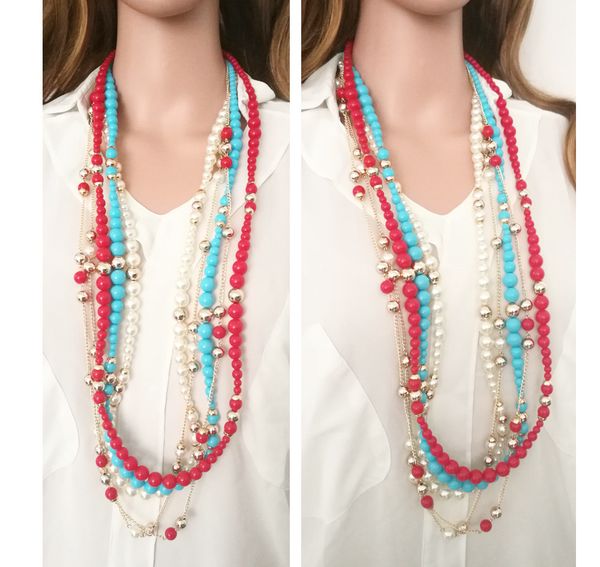 simulated long s for women gold color chain blue red pearl earring jewelry set female sweater necklace, Silver
simulated long s for women gold color chain blue red pearl earring jewelry set female sweater necklace, Silver