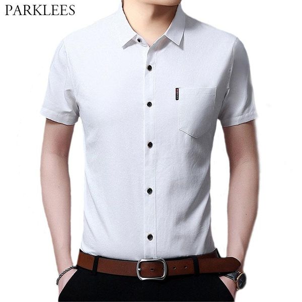 men's casual shirts solid white men summer smooth mens dress shirt business slim fit short sleeve with pocket camisas hombre, White;black
men's casual shirts solid white men summer smooth mens dress shirt business slim fit short sleeve with pocket camisas hombre, White;black