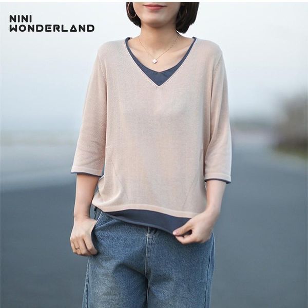women's sweaters nini wonderland 2021 autumn knit pullovers women patchwork cotton linen sweater loose casual female big size, White;black
women's sweaters nini wonderland 2021 autumn knit pullovers women patchwork cotton linen sweater loose casual female big size, White;black