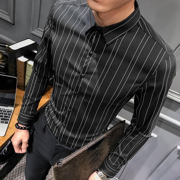 formal shirt men in black and white stripe long sleeve wrinkle mens dress shirts slim fit business casual homme v317 men's, White;black
formal shirt men in black and white stripe long sleeve wrinkle mens dress shirts slim fit business casual homme v317 men's, White;black
