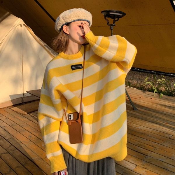 sweater knit striped 2021 autumn winter korean loose lazy wind round neck pullover college style women's thick, White;black
sweater knit striped 2021 autumn winter korean loose lazy wind round neck pullover college style women's thick, White;black
