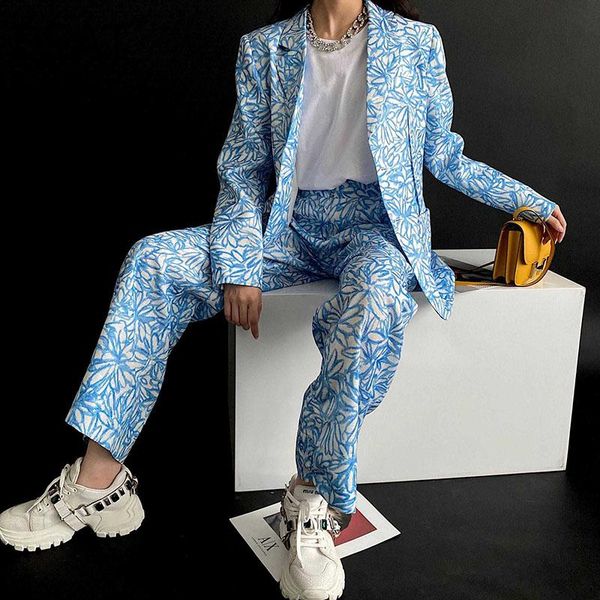 women's tracksuits deat 2021 autumn and winter notched blue printed full sleeves single breasted blazer high waist length pants wn4340, Gray
women's tracksuits deat 2021 autumn and winter notched blue printed full sleeves single breasted blazer high waist length pants wn4340, Gray