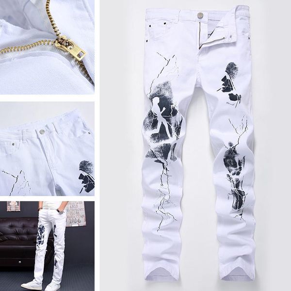 men's jeans men white printed mid-waist washed frayed trousers thin feet pants spring and autumn ripped holes ankle-length, Blue
men's jeans men white printed mid-waist washed frayed trousers thin feet pants spring and autumn ripped holes ankle-length, Blue