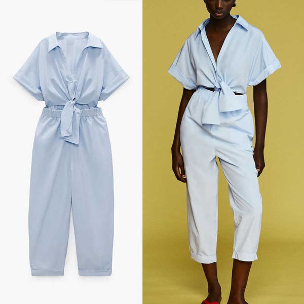 za knot jumpsuit women short sleeve cut out summer jumpsuits fashion elastic wsiat button up vintage sky blue playsuits 210602, Black;white
za knot jumpsuit women short sleeve cut out summer jumpsuits fashion elastic wsiat button up vintage sky blue playsuits 210602, Black;white