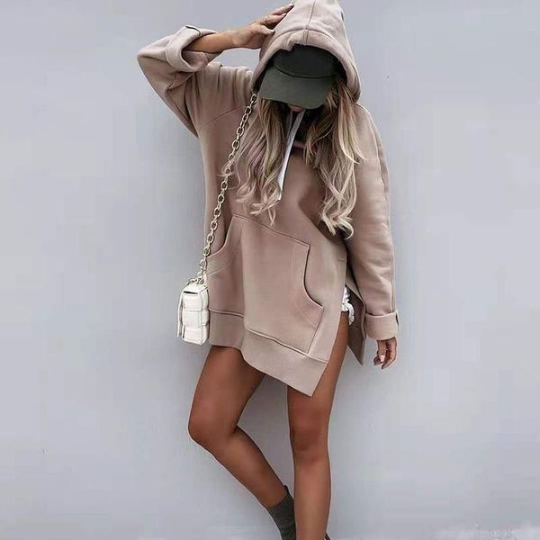 casual dresses women hooded sports dress fashion drawcord split solid autumn long sleeve pocket loose sweatshirt streetwear, Black;gray 
casual dresses women hooded sports dress fashion drawcord split solid autumn long sleeve pocket loose sweatshirt streetwear, Black;gray