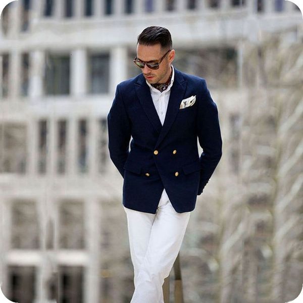 men's suits & blazers slim fit navy blue men for business white pants double breasted classic man costume custom made groom tuxedo, White;black
men's suits & blazers slim fit navy blue men for business white pants double breasted classic man costume custom made groom tuxedo, White;black