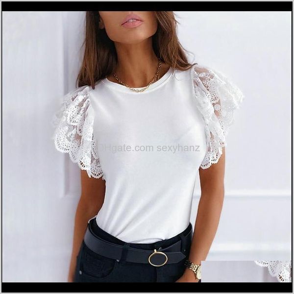 & womens clothing apparel drop delivery 2021 summer lace patchwork slim t-shirt women ruffles short sleeve tees elegant casual solid ladies, White
& womens clothing apparel drop delivery 2021 summer lace patchwork slim t-shirt women ruffles short sleeve tees elegant casual solid ladies, White