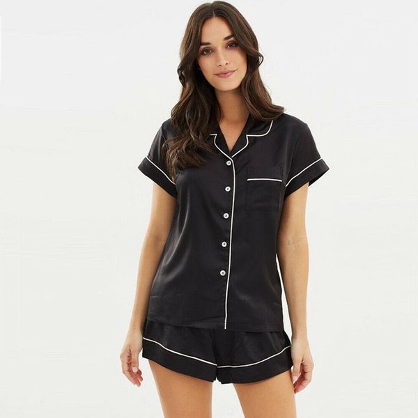 sleepwears summer casual silk satin women sleepwear button short sleeve shirt pants pajamas sets black blue, Black;red
sleepwears summer casual silk satin women sleepwear button short sleeve shirt pants pajamas sets black blue, Black;red