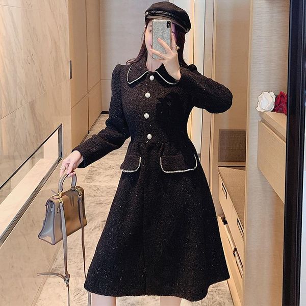 women's wool & blends 2021 winter tweed outerwear women long sleeve single-breasted black keep warm woolen coat for female turn-down co
women's wool & blends 2021 winter tweed outerwear women long sleeve single-breasted black keep warm woolen coat for female turn-down co