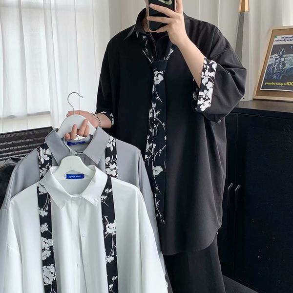 men's casual shirts shirtsummer tie shirt quarter college style korean trend stitching loose short sleeve coat w3xt, White;black
men's casual shirts shirtsummer tie shirt quarter college style korean trend stitching loose short sleeve coat w3xt, White;black
