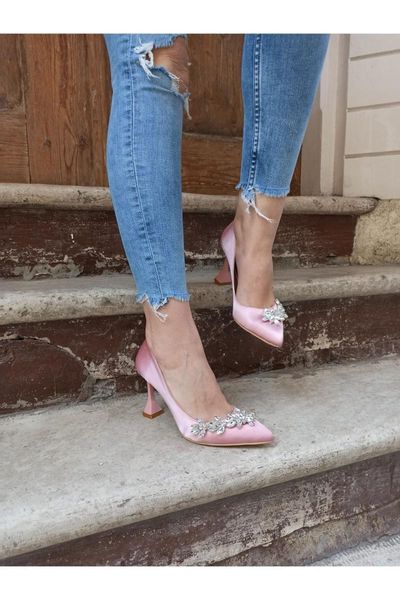 dress shoes women's evening stylish fashion pink satin heel leaf stone heels, Black
dress shoes women's evening stylish fashion pink satin heel leaf stone heels, Black