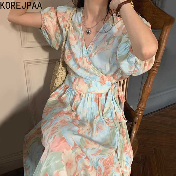 korejpaa women dress summer korean chic gentle elegant print cross v neck side tie waist halo design bubble sleeve dresses 210526, Black;gray
korejpaa women dress summer korean chic gentle elegant print cross v neck side tie waist halo design bubble sleeve dresses 210526, Black;gray