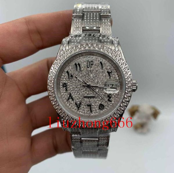men's fashion watches arabic digital scale watch gold face full diamond strap automatic mechanical wristwatch sapphire glass 41mm, Slivery;brown
men's fashion watches arabic digital scale watch gold face full diamond strap automatic mechanical wristwatch sapphire glass 41mm, Slivery;brown