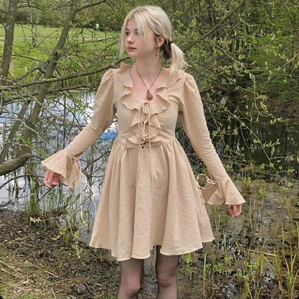 casual dresses grunge fairycore v neck ruffles pleated dress female vintage flare sleeve autumn party lace up elegant sundress, Black;gray
casual dresses grunge fairycore v neck ruffles pleated dress female vintage flare sleeve autumn party lace up elegant sundress, Black;gray
