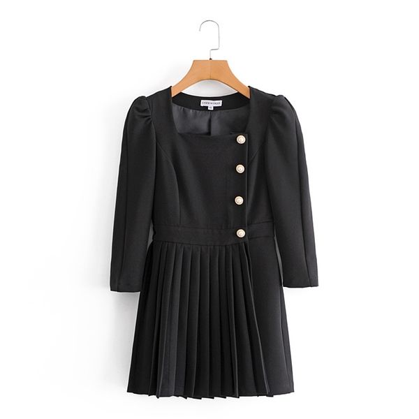 women summer elegant blazers dress pleated 3/4 sleeve buttons black vintage casual female mini dresses clothes vestidos 210513, Black;gray
women summer elegant blazers dress pleated 3/4 sleeve buttons black vintage casual female mini dresses clothes vestidos 210513, Black;gray