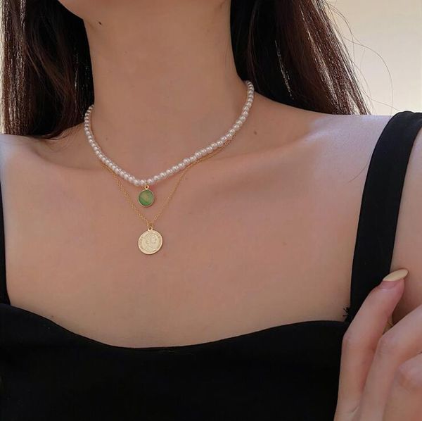 pendant necklaces 2pcs/set korea freshwater pear green stone simple personality metal gold geometic necklace for women jewelry, Silver
pendant necklaces 2pcs/set korea freshwater pear green stone simple personality metal gold geometic necklace for women jewelry, Silver