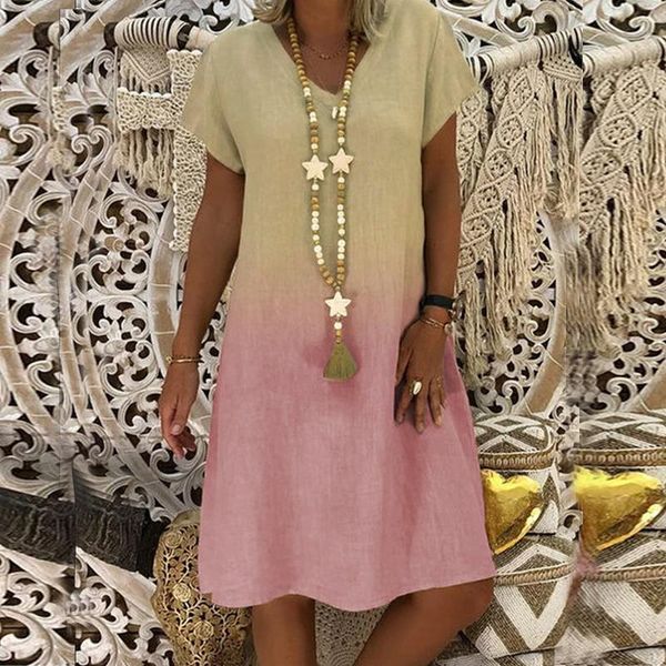 women summer dress loose gradient print colorblock short sleeves v-neck woman boho vestidos party dresses plus size casual, Black;gray
women summer dress loose gradient print colorblock short sleeves v-neck woman boho vestidos party dresses plus size casual, Black;gray