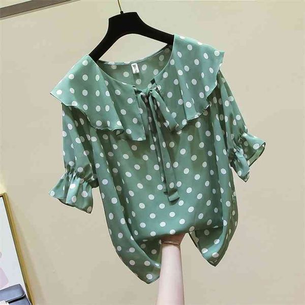 summer women shirt plus size half sleeve polka dot print chiffon shirts sweet cute peter pan collar ruffles blouse d24 210512, White
summer women shirt plus size half sleeve polka dot print chiffon shirts sweet cute peter pan collar ruffles blouse d24 210512, White