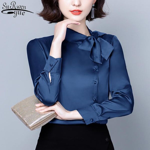 women's blouses & shirts satin silk woman's solid long sleeve bow stand collar fashion office lady style blouse women overalls for, White
women's blouses & shirts satin silk woman's solid long sleeve bow stand collar fashion office lady style blouse women overalls for, White